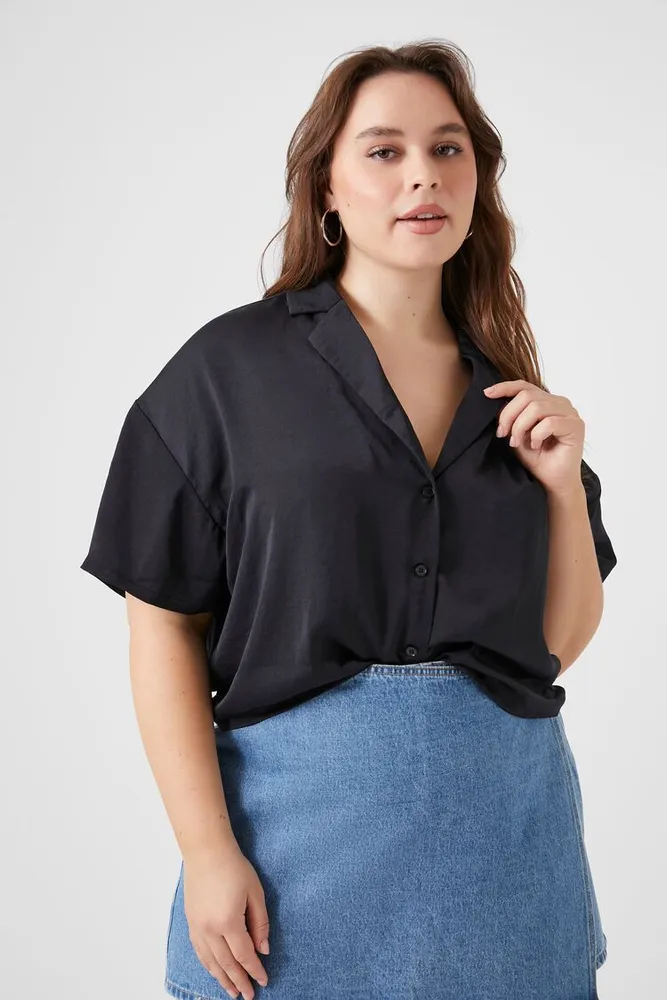 Women's Satin Shirt in Black, 0X