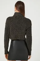 Women's Cable Knit Turtleneck Cropped Sweater Black