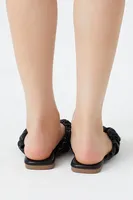 Women's Faux Leather Ruffled Thong Sandals in Black, 8