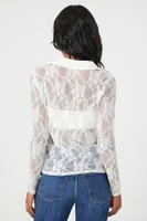 Women's Sheer Lace Shirt in White Small