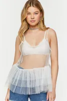 Women's Sheer Mesh Tiered Ruffle Cami in White Medium