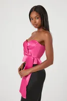 Women's Sweetheart Satin Tube Top in Fuchsia Small