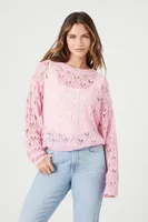 Women's Open-Knit Boat Neck Sweater Pink