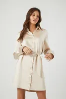 Women's Satin Tie-Waist Mini Shirt Dress Small