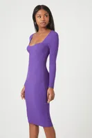 Women's Sweetheart Midi Sweater Dress in Purple, XL