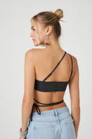 Women's Faux Leather Strappy Crop Top in Black Large