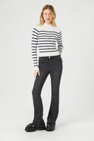 Women's Striped Mock Neck Sweater in White/Navy, XL