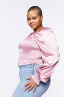 Women's Satin Smocked Peasant Top Blush,