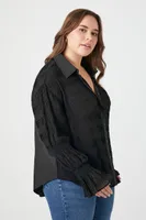 Women's Chiffon Lettuce-Edge Shirt in Black, 1X