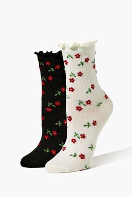 Ditsy Floral Crew Sock Set - 2 Pack in Cream
