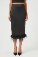 Women's Feather-Trim Maxi Skirt in Black Small