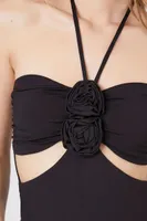 Women's Rosette Halter Bodysuit in Black Large