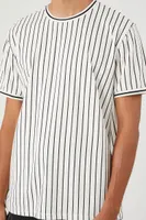 Men Striped Crew-Neck T-Shirt in White/Black Large