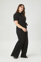 Women's Zip-Up Denim Jumpsuit Black,