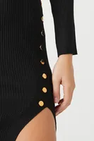 Women's Button-Front Midi Sweater Dress in Black Large