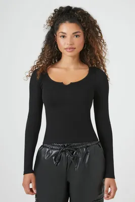 Women's Seamless Ribbed Knit Top in Black, L/XL