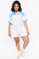 Women's Colorblock Cropped Polo Shirt in Blue, 2X