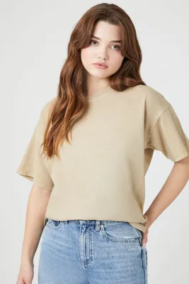 Women's Oversized Mineral Wash T-Shirt in Khaki Medium