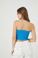 Women's Smocked Tube Crop Top in Ibiza Blue Large