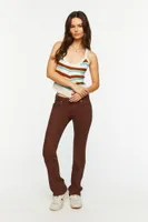 Women's Striped O-Ring Scalloped Crop Top in Brown Large