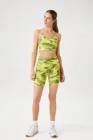 Women's Active Camo Print Biker Shorts in Acid Green/Green, XS