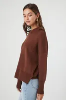 Women's Ribbed Drop-Sleeve Sweater in Brown Small