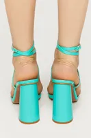 Women's Faux Patent Leather Strappy Open-Toe Heels Teal,