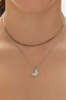 Women's Upcycled Butterfly Charm Layered Necklace in Silver