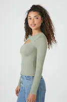 Women's Seamless Ribbed Knit Cutout Top Green Haze