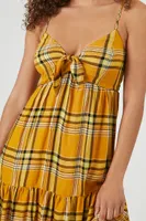 Women's Plaid Babydoll Mini Dress in Yellow Large