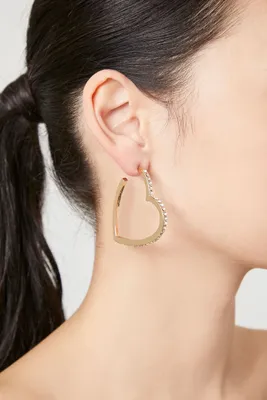 Women's Rhinestone Heart Hoop Earrings in Clear/Gold