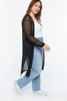 Women's Mesh Open-Front Cardigan in Black, 2X