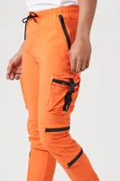 Men Contrast Zipper Cargo Joggers in Orange Large