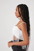 Women's Sweater-Knit Fringe Cropped Cami White