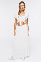 Women's Ruched Tie-Front Crop Top in White Medium