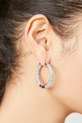 Women's Rhinestone Huggie Hoop Earrings in Silver