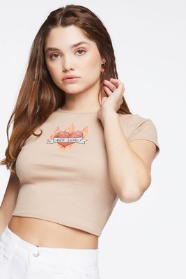 Women's Flaming Heart Graphic Baby T-Shirt Taupe