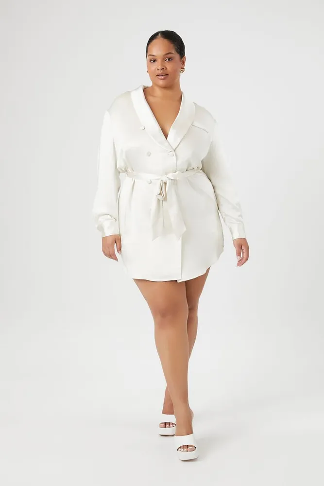 Women's Satin Blazer Dress in Vanilla, 3X