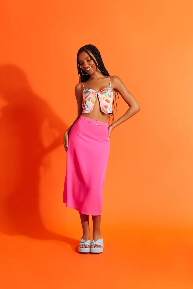 Women's Midi Column Skirt in Hot Pink Small