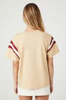 Women's Varsity-Striped California Graphic T-Shirt in Beige Medium