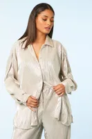 Women's Ribbed Metallic Shirt & Pants Set