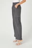 Women's Twill Wide-Leg Cargo Pants in Charcoal Small