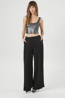 Women's Pleated Wide-Leg Pants in Black Medium