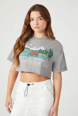 Women's Alaska Graphic Cropped T-Shirt in Grey Medium