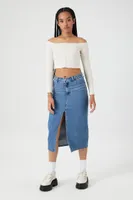 Women's Pointelle Off-the-Shoulder Crop Top Birch,