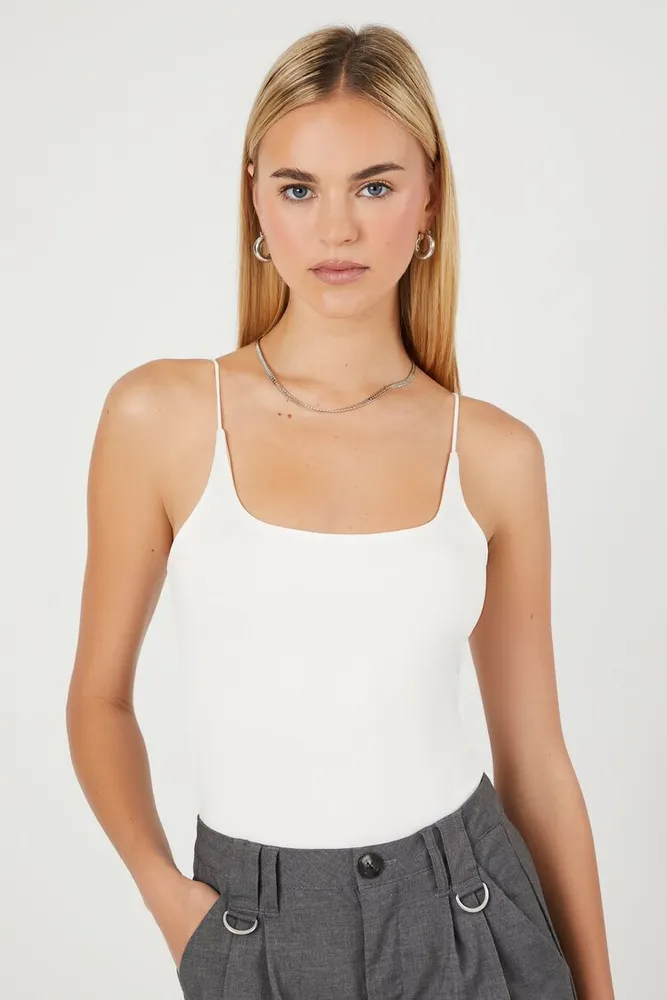 Women's Reversible Cami Bodysuit in White/Taupe Small