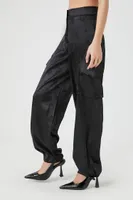 Women's Satin Jacquard Cargo Pants in Black Medium