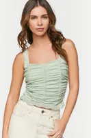 Women's Ruched Ruffle-Trim Tank Top in Mint Small