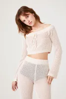 Women's Crochet Crop Top & Pants Set in Sandshell, XL