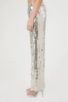 Women's Sequin Wide-Leg Pants in Silver Medium